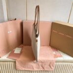 缪缪（Miu Miu）Ivy 系列浅米色织物配棕色皮革饰边标识托特包 - Image 4