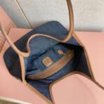 缪缪（Miu Miu）Ivy 系列深蓝色织物配棕色皮革饰边标识托特包 - Image 3