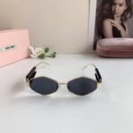 缪缪（Miu Miu）Logo 系列金色金属框窄版椭圆形字母装饰太阳镜 - Imagem 4