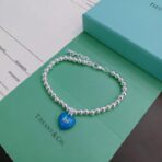 蒂芙尼（Tiffany & Co.）Return to Tiffany 系列 925 银珠链蓝色珐琅爱心吊牌手链 - 图片 2