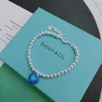 蒂芙尼（Tiffany & Co.）Return to Tiffany 系列 925 银珠链蓝色珐琅爱心吊牌手链