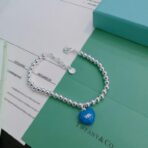 蒂芙尼（Tiffany & Co.）Return to Tiffany 系列 925 银珠链蓝色珐琅爱心吊牌手链 - 图片 3