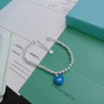 蒂芙尼（Tiffany & Co.）Return to Tiffany 系列 925 银珠链蓝色珐琅爱心吊牌手链 - 图片 4
