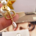 迪奥CD粉水滴珠双珠耳钉 - 图片 4