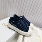 迪奥（DIOR）Walk'n'Dior 系列深蓝色 Oblique 印花棉质刺绣厚底帆布鞋 - Imagem 4