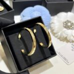 香奈儿金色双C菱格纹圆圈耳环