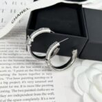 香奈儿（Chanel）Classic CC 系列银色镀金金属镶钻双 C 圈形耳环 - Imagem 2